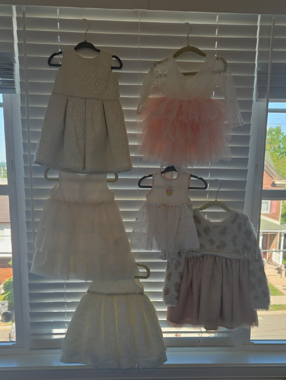 Girls White, Gold and Blush Pink 6 Piece Dress Collection, 3 Month To 2T
